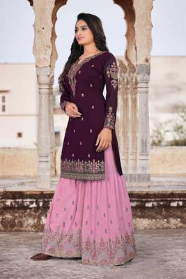 Purple embroidered faux georgette salwar 4