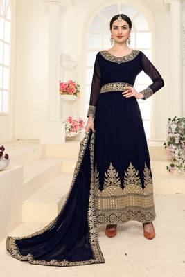 Navy-blue embroidered faux georgette salwar 1