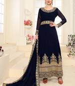 Navy-blue embroidered faux georgette salwar