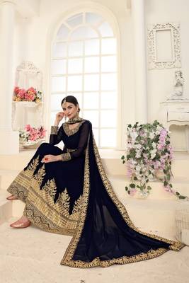 Navy-blue embroidered faux georgette salwar 2
