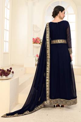 Navy-blue embroidered faux georgette salwar 3