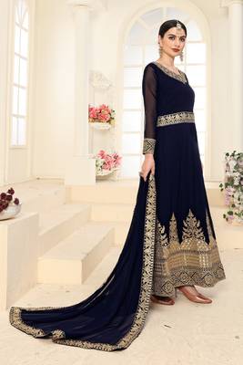 Navy-blue embroidered faux georgette salwar 4