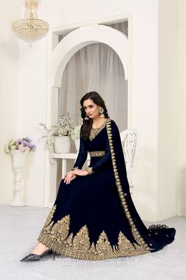 Navy-blue embroidered faux georgette salwar 1