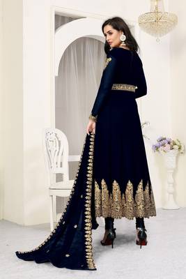 Navy-blue embroidered faux georgette salwar 2