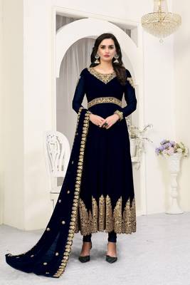 Navy-blue embroidered faux georgette salwar 3