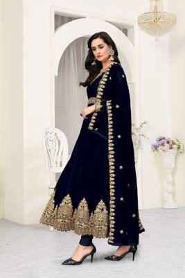 Navy-blue embroidered faux georgette salwar 4