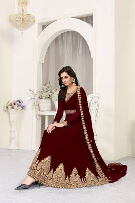 Maroon embroidered faux georgette salwar 1