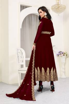 Maroon embroidered faux georgette salwar 2