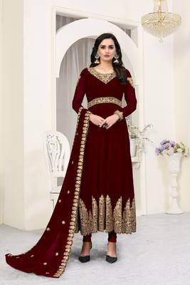 Maroon embroidered faux georgette salwar 3