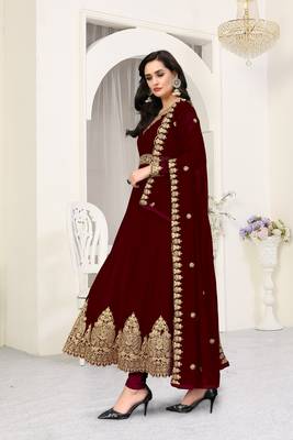 Maroon embroidered faux georgette salwar 4