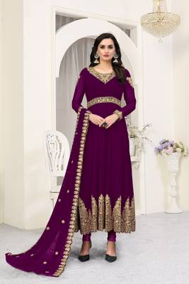 Purple embroidered faux georgette salwar 3