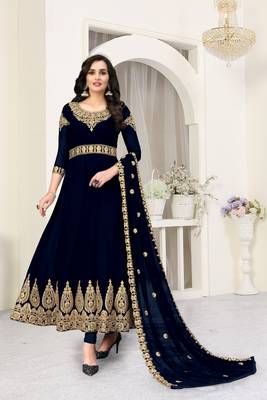 Navy-blue embroidered faux georgette salwar 1
