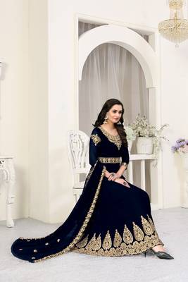 Navy-blue embroidered faux georgette salwar 2