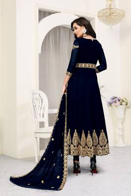 Navy-blue embroidered faux georgette salwar 3