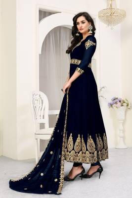Navy-blue embroidered faux georgette salwar 4