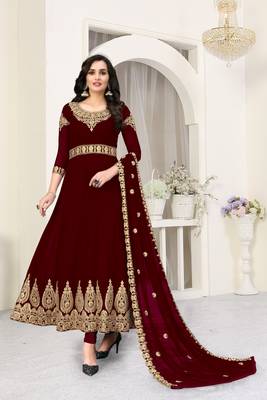 Maroon embroidered faux georgette salwar 1