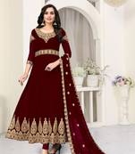 Maroon embroidered faux georgette salwar