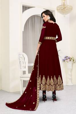 Maroon embroidered faux georgette salwar 3