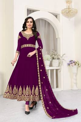 Purple embroidered faux georgette salwar 1