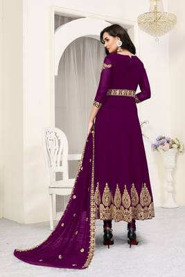 Purple embroidered faux georgette salwar 3
