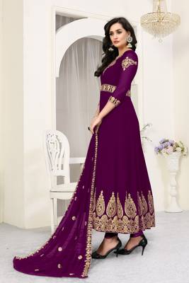 Purple embroidered faux georgette salwar 4