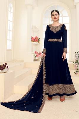 Navy-blue embroidered faux georgette salwar 1