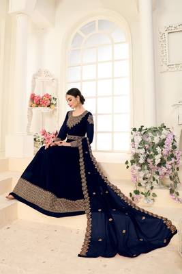 Navy-blue embroidered faux georgette salwar 2
