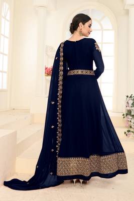 Navy-blue embroidered faux georgette salwar 3