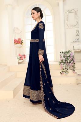 Navy-blue embroidered faux georgette salwar 4