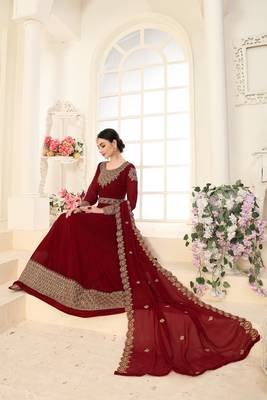 Maroon embroidered faux georgette salwar 2