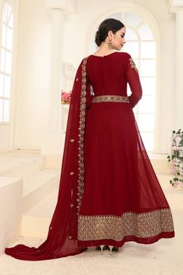 Maroon embroidered faux georgette salwar 3