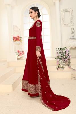 Maroon embroidered faux georgette salwar 4