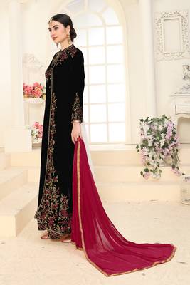 Black embroidered faux georgette salwar 3