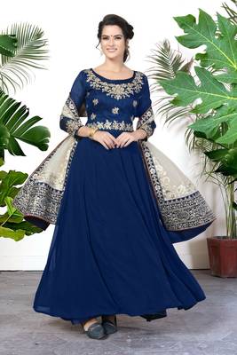 Blue embroidered faux georgette salwar 4