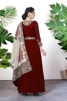 Red embroidered faux georgette salwar 2