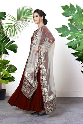 Red embroidered faux georgette salwar 3