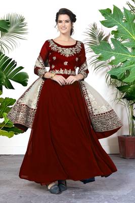 Red embroidered faux georgette salwar 4