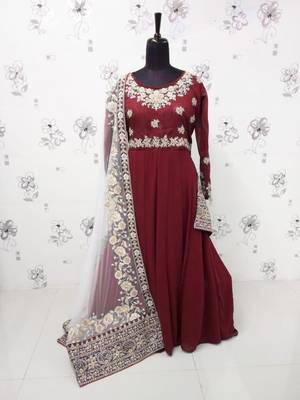 Red embroidered faux georgette salwar 5