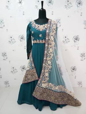 Turquoise embroidered faux georgette salwar 5