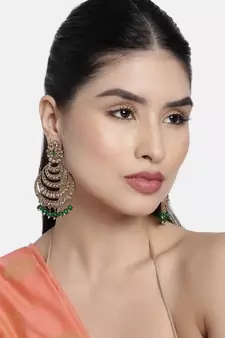 Green kundan Yellow Gold Alloy Earrings