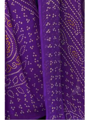 Purple printed chiffon saree with blouse 3
