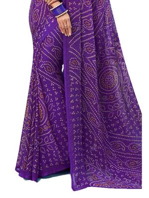 Purple printed chiffon saree with blouse 4