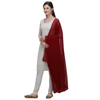 Chiffon Solid Maroon Women Dupatta 2