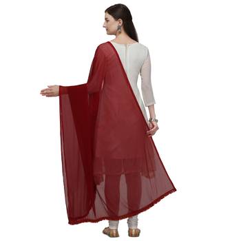 Chiffon Solid Maroon Women Dupatta 3