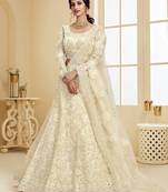 Off-white embroidered net semi stitched lehenga
