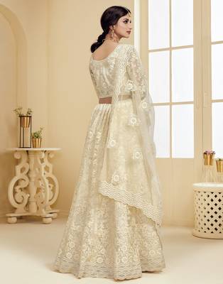 Off-white embroidered net semi stitched lehenga 2