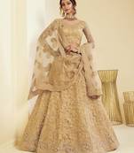 Golden embroidered net semi stitched lehenga
