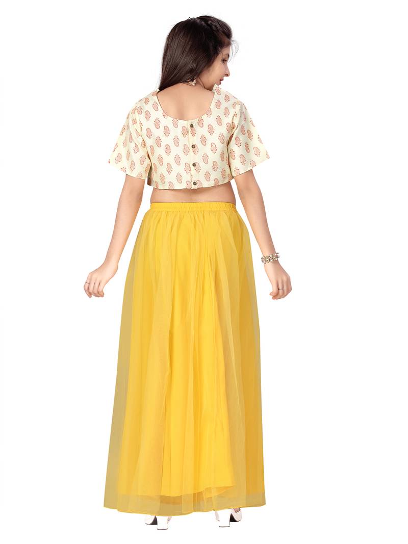Yellow printed silk stitched lehenga - Aarika - 3762782