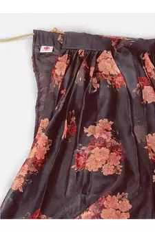 Brown and Orange Printed Unstitched Lehenga and Blouse With Dupatta