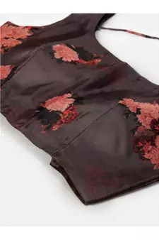 Brown and Orange Printed Unstitched Lehenga and Blouse With Dupatta
